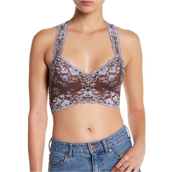 Free People Wild Roses Racerback Lace Bralette in Mocha Blue Size medium - Picture 4 of 13